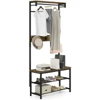 Helloshop26 Garderobe mit Bank - - Industriestil - Holz &amp; Metall - 80x32x169 cm - Bank 150 kg