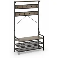 Helloshop26 Garderobe - - 4 in 1 - Schuhbank - 11 Haken - Regal 2 Ebenen