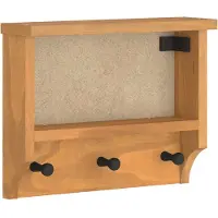 Helloshop26 - Platzsparende Wandgarderobe 45 x 12 x 35 cm mit 3 Haken rustikaler Stil massives Kiefernholz 02_0056686