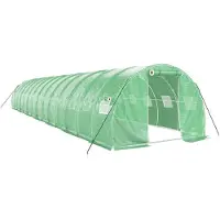 Helloshop26 - Gewächshauszelt für Pflanzen Blumen und Gemüse mit Stahlrahmen 42 m2 14 x 3 x 2 m grün 02_0044592