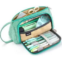 Vyydsdzhg Federmäppchen Groß, Federtaschen Teenager Mädchen,Etui Stifte 3 Fach Grün,Mäppchen mädchen teenager Make-up Tasche mit Halter Schrein Veranstalter für Schule & Büro
