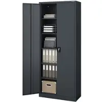 DELUKE Aktenschrank abschließbar KADO 6 Ebenen verstellbar Flügeltüren Metallschrank Werkstatt Büroschrank aus Stahl Werkzeugschrank 220x90x40cm Anthrazit