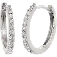 Trendor 21693 Damen-Ohrringe 925 Silber Klapp-Creolen mit Zirkonia 14x13 mm