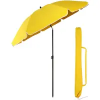 Sekey Sonnenschirm Rund Ø 160 cm Terrassen Gartenschirm Strandschirm mit kurbel & Schutzhülle Neigungswinkel und Höhe verstellbar, Gelb