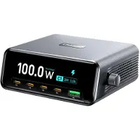 Kkmoon 265-W-GaN-Ladegerät, Schnellladestation mit 5 Anschlüssen, 2,3-Zoll-HD-Bildschirm, Smart Power Display, US-Stecker