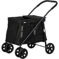 SUGIFT Hundebuggy klappbar, 3 Taschen, 4 Räder mit Bremse, 102x62x105 cm, Schwarz
