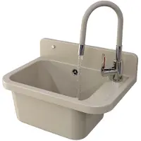 Granitan - Waschbecken - Ausgussbecken - 50x34x31 cm - Beige - mit Armatur und Siphon - Spülbecken - PARON