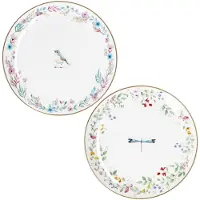 MamboCat Fancy Garden Vogel & Libelle 2x Kuchenteller Porzellan Ø16,3cm Blumen Dessert
