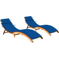 Helloshop26 - Set aus 2 Sonnenliegen Deckstühlen Sonnenbetten Gartenbetten Terrassenmöbeln mit Kissen massives Akazienholz