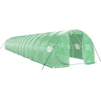 Helloshop26 - Gewächshauszelt für Pflanzen Blumen und Gemüse mit Stahlrahmen 48 m2 16 x 3 x 2 m grün 02_0044598
