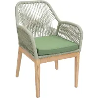 Décoshop26 - Moderner wetterbeständiger Gartenstuhl aus Akazienholz mit abgerundeter Rückenlehne aus grünem Flechtseil und grünem 04_0009625
