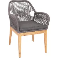 Décoshop26 - Moderner wetterbeständiger Gartenstuhl aus Akazienholz mit abgerundeter Rückenlehne aus grauem Flechtseil und 04_0010102