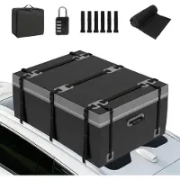 Puluomis Dachbox 410L faltbar wasserdicht mit Türhaken, Schloss, 8 robuste Gurte, rutschfeste Matte, 500D PVC für alle Fahrzeuge mit/ohne Dachträger
