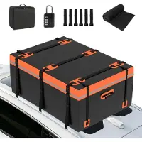 Puluomis Dachbox 410L faltbar wasserdicht mit Türhaken, Schloss, 8 robuste Gurte, rutschfeste Matte, 500D PVC für alle Fahrzeuge mit/ohne Dachträger