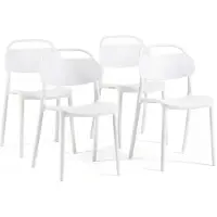 Idea New Garden Srl Set mit 4 stapelbaren Designstühlen aus Kunstharz mit Glasfaser für Innen- und Außenbereich, Küche, Terrasse und Restaurant, Brenda - Weiß