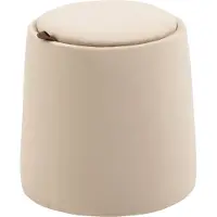 OEM HOMCOM 2-in-1 Ottomane Sitzhocker Runde Polsterhocker Fußbank inklusive Stauraum, abnehmbaren Deckel in Samtoptik Beistelltisch für Wohnzimmer Schlafzimmer Beige Ø44 cm x 47,5 cm