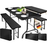 Kesser Bierzeltgarnitur 3-teilig 183x76x74cm, Tisch & 2x Bank, Kunststoff klappbar, inkl. Abdeckung