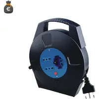 Alcapower Kabeltrommel 8m Verlängerung, 1 Schuko-Bipasso-Dose, 2 10/16A-Dosen, 16A-Stecker, bis zu 2200W Spitzenleistung