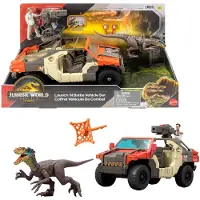 Mattel Jurassic World : Die Wiedergeburt Launch ‘N Battle-Fahrzeug mit 1 menschlichen und 1 Dinosaurier-Figur, Geschütz und Projektilen, Aktion/Abenteuer, 4 Jahr(e), Mehrfarbig, Kunststoff