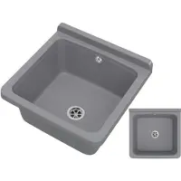 Granitan - Waschbecken - Spülbecken 40x38 cm - Spüle Grau - mit Siphon - ORTA