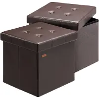 Casaria Faltbarer Sitzhocker mit Stauraum 2er Set Kunstleder Braun