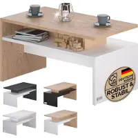 Casaria Couchtisch mit Stauraum Weiß Eiche