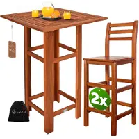Casaria Stehtisch mit 2 Barhocker mit Rückenlehne Akazienholz
