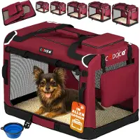 Cadoca Hundebox Hundetransportbox faltbar robust S 50x34x36cm atmungsaktiv Transporttasche Haustiertransportbox Hundetragetasche Dunkelrot