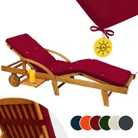 Detex Auflage Liege wetterfest UV-beständig Schlaufen Zugband 5cm Dicke Polster Gartenmöbel Sonnenliege Gartenliege 195x55x5cm Zierknöpfe Rot