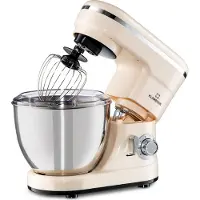 Klarstein Bella Küchenmaschine - Knetmaschine mit 6 Geschwindigkeitsstufen, Rührmaschne aus Edelstahl, Pulsfunktion, planetarischen Rührsystem, 3 Rühraufsätze, 1200 W Leistung, creme