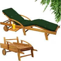 Casaria Sonnenliege Holz inkl. Auflage Grün 320kg Belastbar 2 Personen Klappbar Gartenliege Räder 195x55cm Verstellbar Ablage Akazie Liege Terrasse Wetterfest