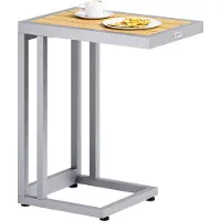 Casaria Beistelltisch C-Form 50x40x66 cm Metall WPC Tischplatte 25kg Belastbarkeit Rollen Wetterfest Outdoor Gartentisch Balkontisch Tisch Creme Weiß