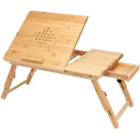 Casaria Laptoptisch Bambus Höhenverstellbar mit Schublade Belüftet Neigbar Faltbar Laptopständer Betttisch Bett Couch Sofa