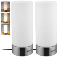 Monzana Nachttischlampe 2er Set Touch Dimmbar mit LED Leuchtmittel Glasschirm Tischlampe Tischleuchte Wohnzimmer Schlafzimmer Nachtlicht Leselampe