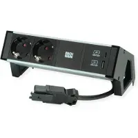 Bachmann DESK2 ALU BLACK 2xSchutzkt.USB, USB Charger 22W A&C 0,2m GST18