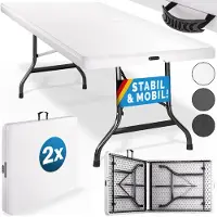 Casaria 2X Campingtisch 183x76cm Klappbar Wetterfest Tragbar Kunststoff Garten Terrasse Camping Balkontisch Klapptisch Buffettisch Buffettisch Weiß