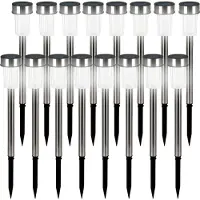 Deuba Solarlampe für Außen 16er Set LED Wetterfest IP44 Dämmerungssensor Erdspieß Edelstahl Weiß Solar Garten Leuchte Außenleuchte Balkon Deko