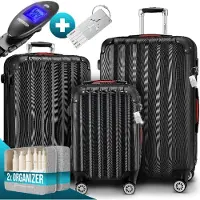 Monzana Hartschalenkoffer Set 3-tlg mit Zubehör Rollen 360o Schwarz ABS