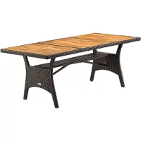 Casaria Polyrattan Gartentisch mit Ablage FSC- zertifiziertes Akazienholz 190x90 cm Höhenverstellbar Wetterfest Garten Terrasse Esstisch Tisch Braun