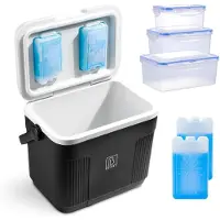 Brisby Kühlbox - Frigobox - 22L - Schwarz - Bis zu 40 Stunden Isolierung - Inkl. 4 dicker 450ml Kühlelemente und 3-teiligem Set Lebensmittelaufbewahrungsbehältern