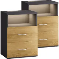 Casaria Nachttisch Jamie, 109677, braun / anthrazit, 2er Set, mit 2 Schubladen und LED, (B/H/T) 40 x 55 x 28cm