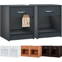 Casaria Nachttisch Hamburg 109671, anthrazit, mit Schublade, 40 x 50 x 35cm (B/H/T), 2er Set