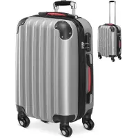 Monzana Koffer Handgepäck ABS Hard Case 4 Rollen Teleskopgriff Zahlenschloss Kantenschutz Reisekoffer Hartschalenkoffer Rollkoffer Trolley Silber M
