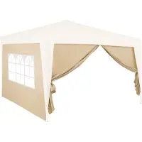 Deuba 2er Set Seitenwände je Seite 3x2 m Wasserabweisend Seitenfenster Reißverschluss Haltbänder Pavillon Faltpavillon Gartenzelt Partyzelt Beige 6x3m