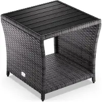 Casaria Polyrattan Beistelltisch mit WPC Tischplatte Grau