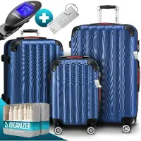 Monzana Hartschalenkoffer Set 3-tlg mit Zubehör Rollen 360o Blau ABS
