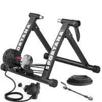 Sportana Rollentrainer Fahrrad – 6 Gänge, 26-28 Zoll, bis 150 kg belastbar, Stahlrahmen, geräuscharm, klappbar, Magnetrolle, Fahrradtrainer für Indoor-Heimtraining, Trainingsständer für Fahrrad