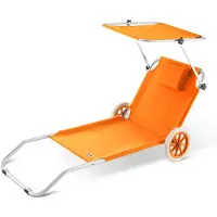 Casaria Sonnenliege Klappbar mit Rädern & Sonnendach 5-fach verstellbar Aluminium leichte Gartenliege Strandliege Balkon Terrasse Pool Camping Orange
