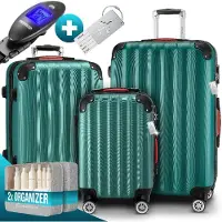 Monzana Hartschalenkoffer Set 3-tlg mit Zubehör Rollen 360o Grün ABS