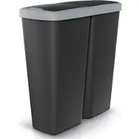 Monzana Mülleimer Küche 50L 2 Fächer mit Deckel Druckknopf Abfalleimer Büro Papierkorb Biomüll Gelber Sack Mülltrennsystem Recycling Schwarz Grau